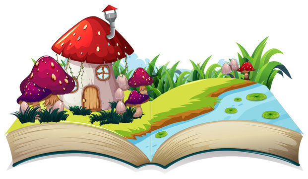 A fairy tale house on open book