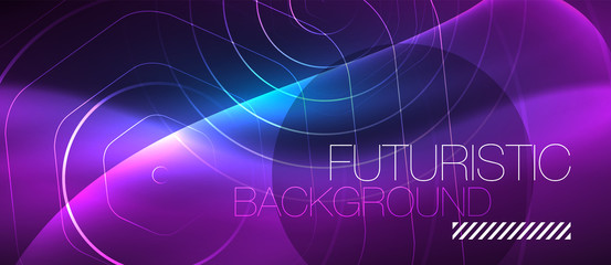 Neon glowing lines, magic energy space blue light concept, abstract background wallpaper design