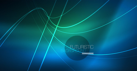 Neon glowing magic background, neon banner, night sky wallpaper. Magic light effect. Christmas abstract pattern.