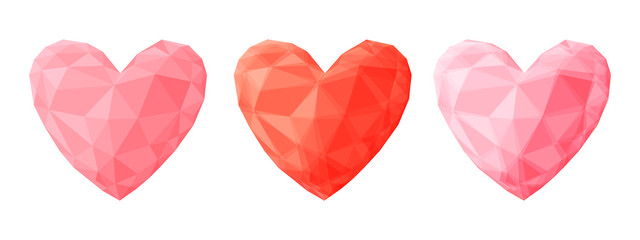 Pink and red heart isolated on white background. Geometric rumpled triangular low poly origami style graphic illustration. Vector polygonal design.