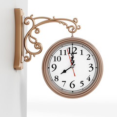 Vintage wall clock isolated on white background. 3D illustration