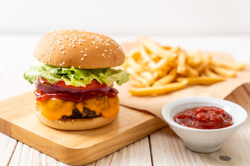 fresh tasty beef burger with cheese and ketchup