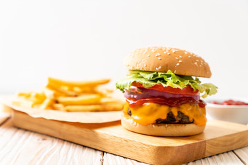 fresh tasty beef burger with cheese and ketchup