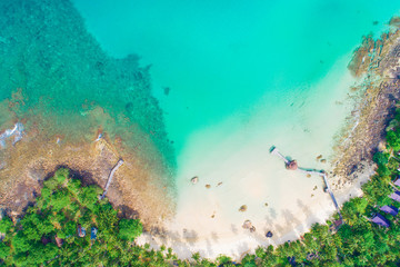 Fototapeta na wymiar Aerial view of amazing angel sea beach turquoise water