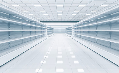Shop interior with empty shelves. 3d illustration