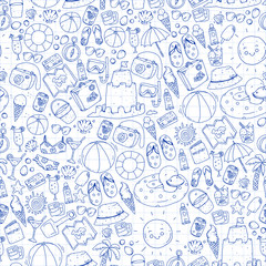 Beach and travel. Vector icons with summer vacation elements.