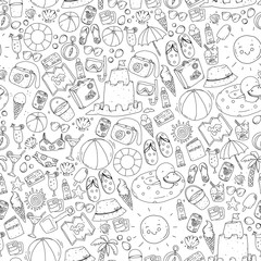 Beach and travel. Vector icons with summer vacation elements.