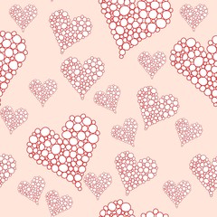 Cute  red scribbled hearts vector seamless pattern with  pink background.