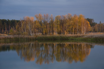 autumn landscape with lake and trees