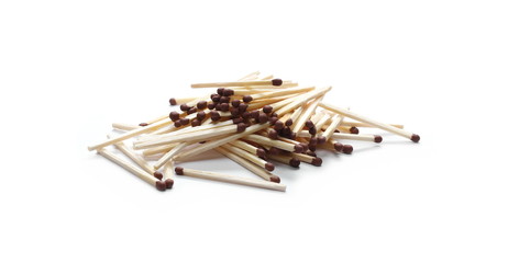 Pile of matches isolated on white background
