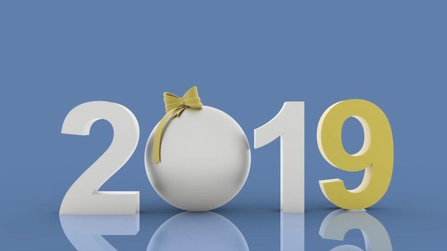 Animazione illustrazione 3D. Capodanno 2019. Nella decorazione Natalizia il numero nove sostituisce l'otto..