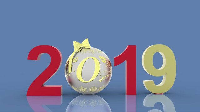 Animazione illustrazione 3D. Capodanno 2019. Nella decorazione Natalizia il numero nove sostituisce l'otto..