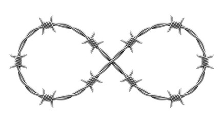 Infinity sign made of barbed wire. Vector realistic illustration. - obrazy, fototapety, plakaty