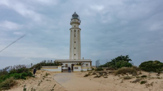 Trafalgar lighthouse timelapse under cloudy sky