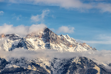 Snowy mountains in winter, landscape, alps, austria