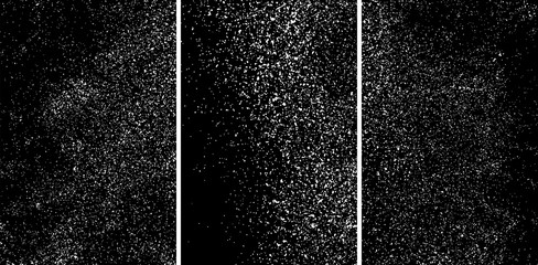 White grainy texture isolated on black background. Damaged textured. Snow design elements. Set vector illustration,eps 10.
