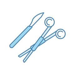 Surgical scalpel and clamp color icon