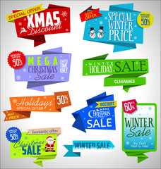 Modern sale origami Christmas banners and labels collection 