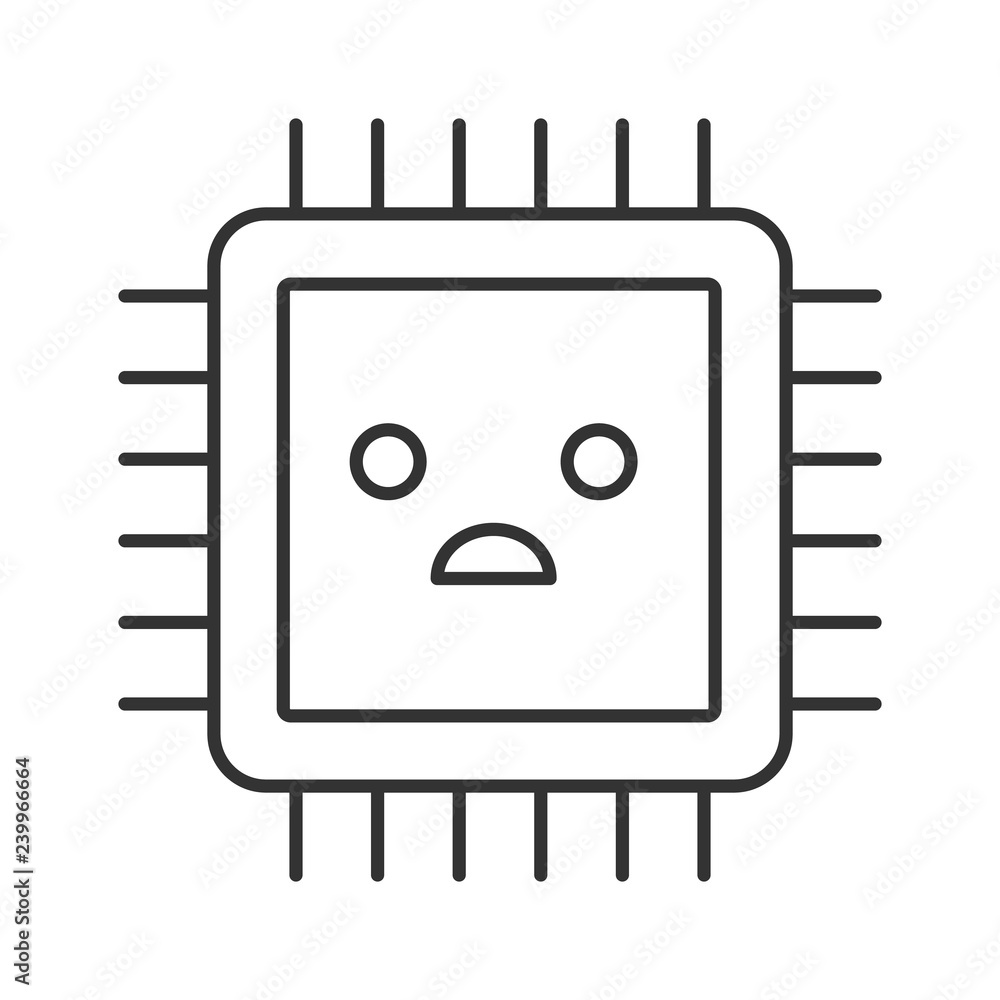 Poster sad processor linear icon