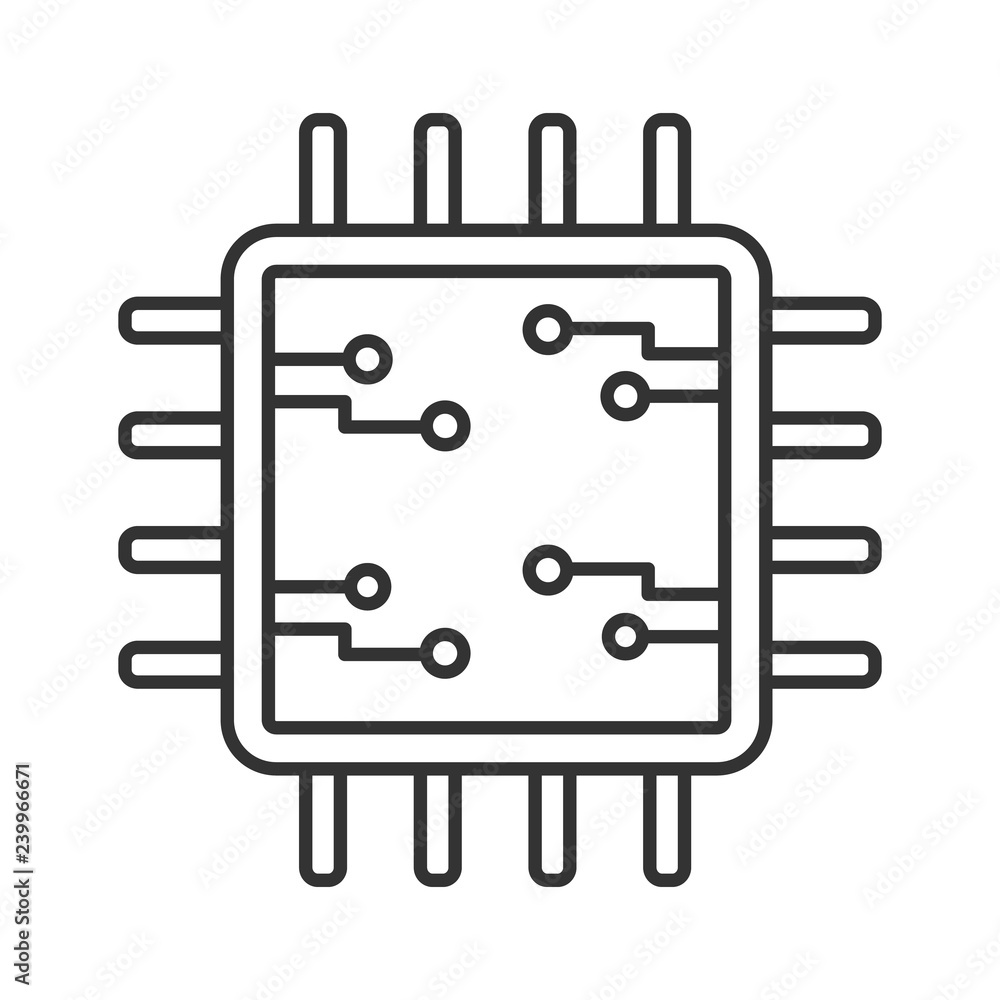 Poster processor with electronic circuits linear icon