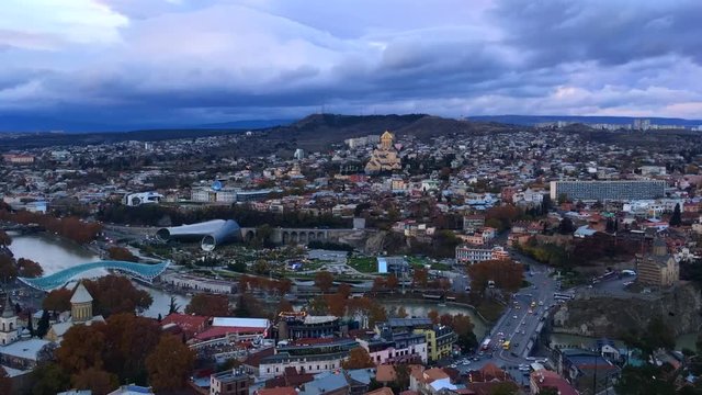 View of Tbilisi taken from Narikala fortress at sunset, Tbilisi, Georgia
