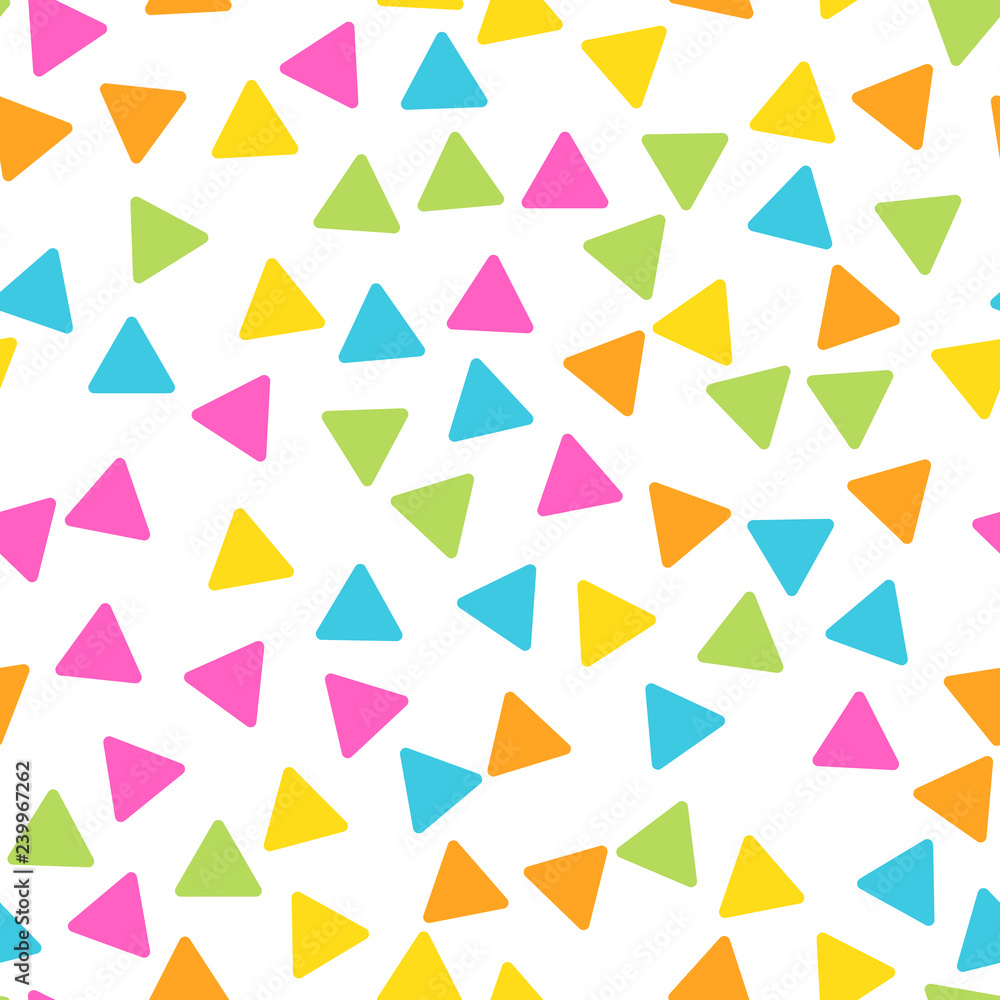 Poster seamless abstract geometric pattern of triangles in random order. funny, happy and children theme. s