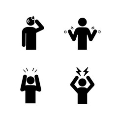 Emotional stress glyph icons set