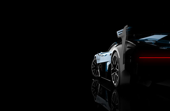Back view of a generic and brandless modern car on a dark background