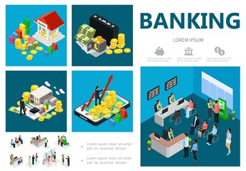 Naklejka premium Isometric Bank Infographic Concept