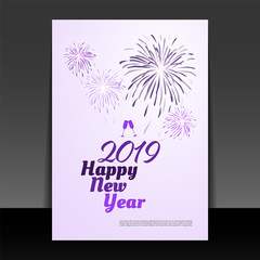 New Year Card Background - Flyer Design with Fireworks - 2019 