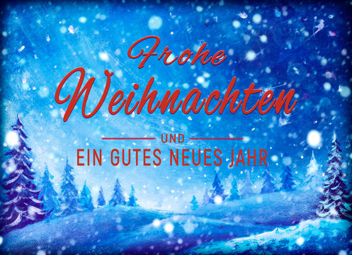 Frohe Weihnachten und ein gutes Neues Jahr Card. Merry Christmas and Happy New Year in German. Xmas Poster Template