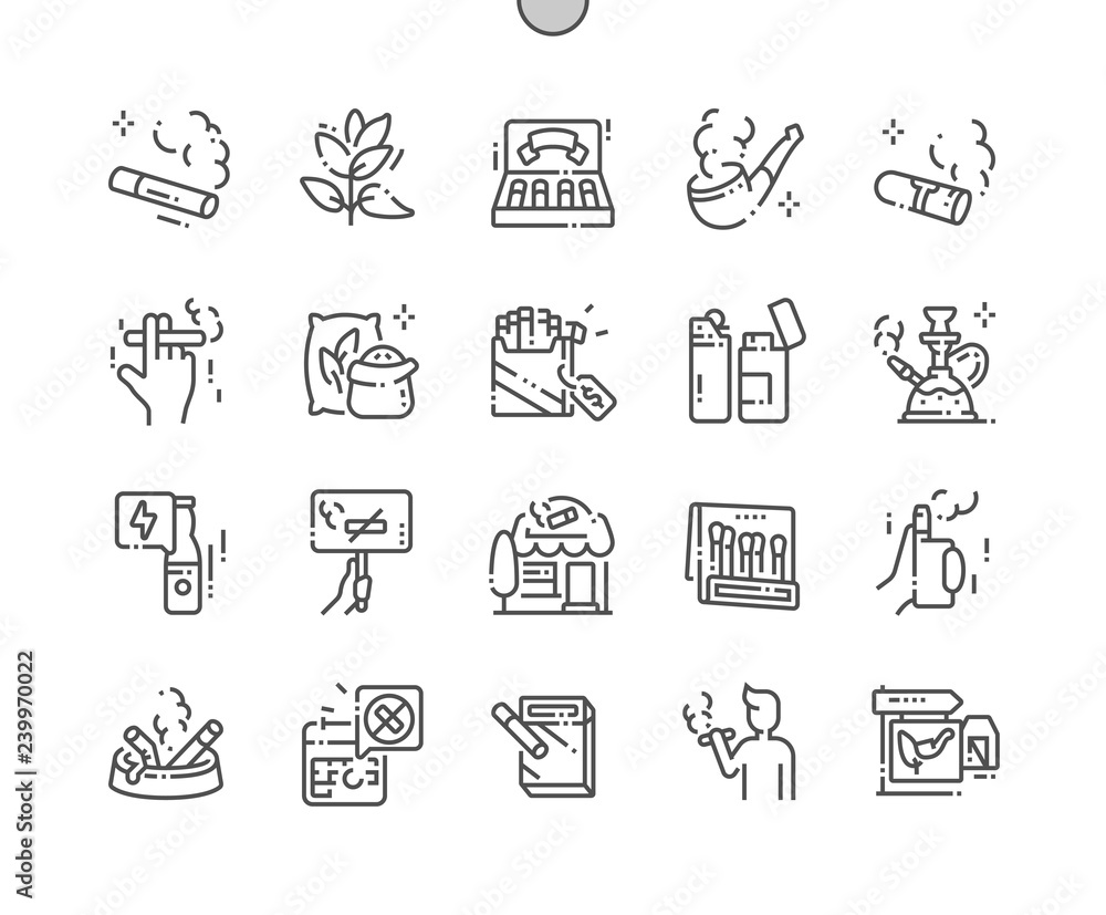 Poster tobacco well-crafted pixel perfect vector thin line icons 30 2x grid for web graphics and apps. simp