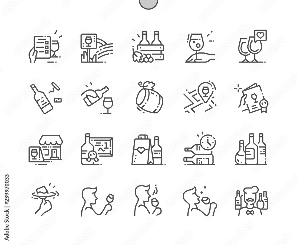 Poster wine well-crafted pixel perfect vector thin line icons 30 2x grid for web graphics and apps. simple 