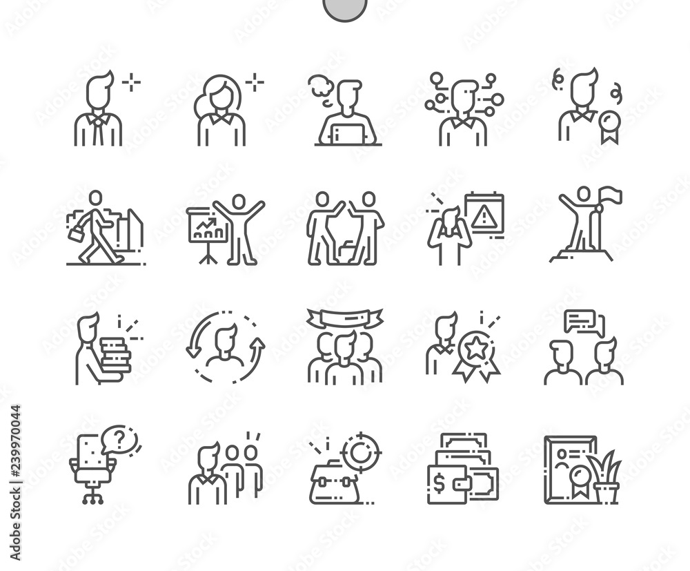 Poster office workers well-crafted pixel perfect vector thin line icons 30 2x grid for web graphics and app