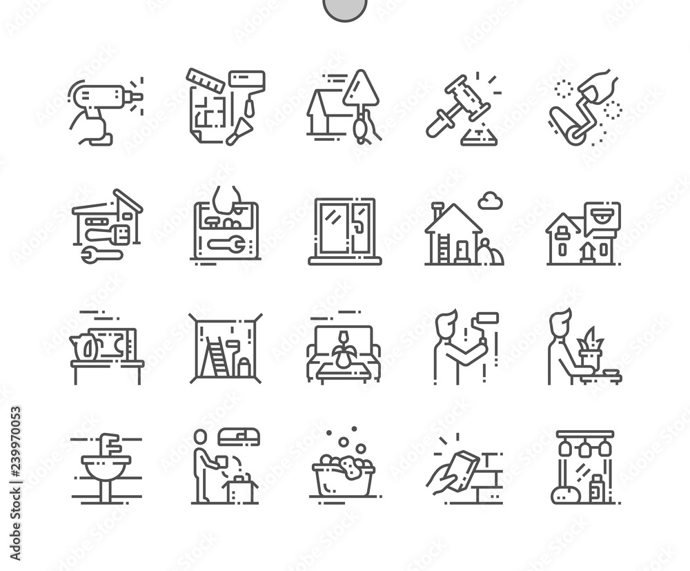Poster home improvement well-crafted pixel perfect vector thin line icons 30 2x grid for web graphics and a