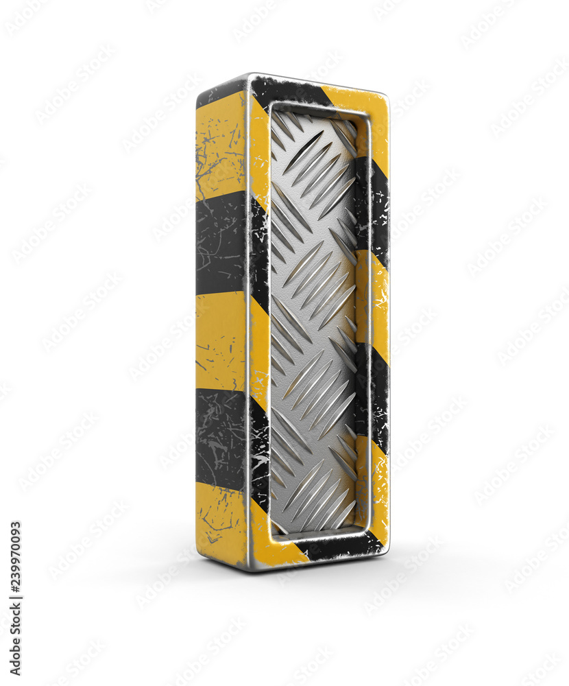 Poster yellow striped metallic font - letter i. image with clipping path