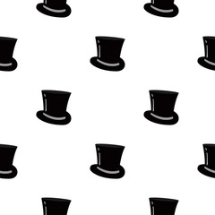 Cylinder Hat Flat Icon Seamless Pattern Background. Vector Illustration.