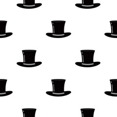 Cylinder Hat Flat Icon Seamless Pattern Background. Vector Illustration.