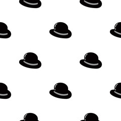 Bowler Hat Flat Icon Seamless Pattern Background. Vector Illustration.