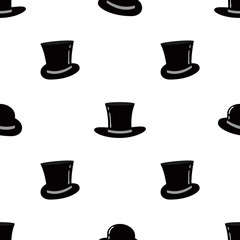 Bowler and Cylinder Hat Flat Icon Seamless Pattern Background. Vector Illustration.