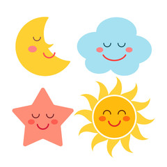 a set of celestial characters - cloud, star, sun, month. flat vector illustration isolated on white background