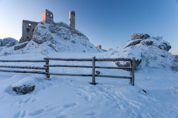 the ruins of the castle in Olsztyn in the winter, Jura Krakowsko Czestochowska region, Poland