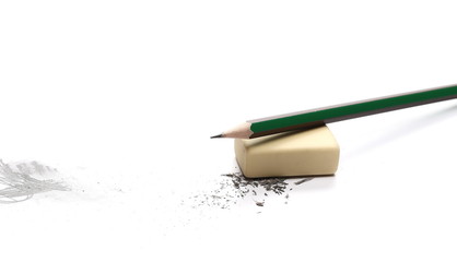 Graphite pencil and eraser isolated on white background