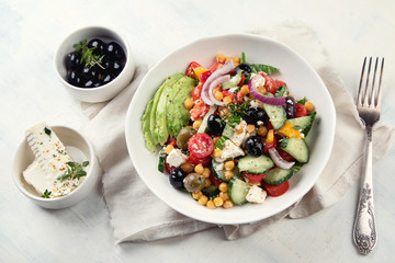 Salad with chickpeas, feta and avocado