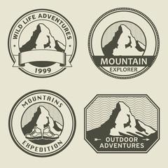 Mountain wild adventure signs or stamps