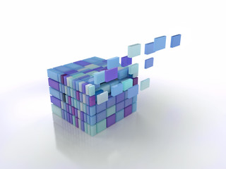 transformation of the cube divided into parts