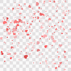 Heart confetti falling down isolated. Valentines day concept. Heart shapes overlay background.