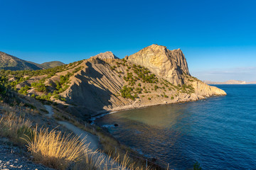 Ecological mountain trail in the Crimea, Golitsyn trail near Sudak, Russia.