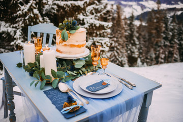 Fototapeta premium Amazing serving table in blue colors 