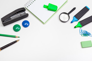 School stationery on a white, back to school background